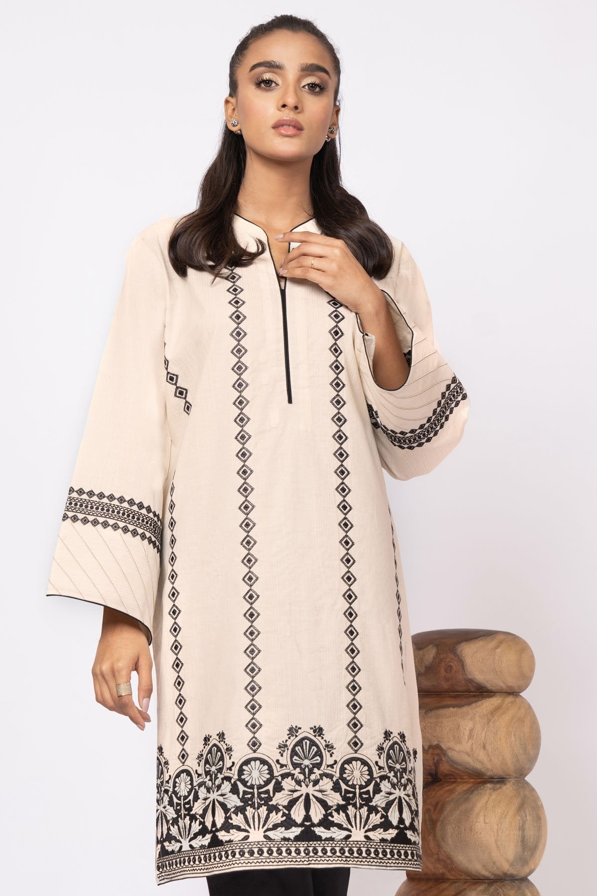 Alkaram - Dyed Embroidered Dobby Kurti