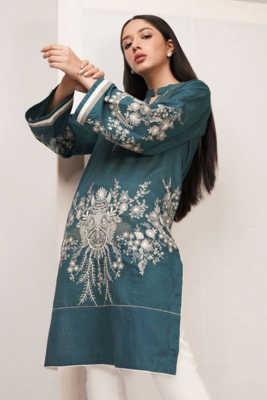 Dyed Embroidered Dobby Kurti