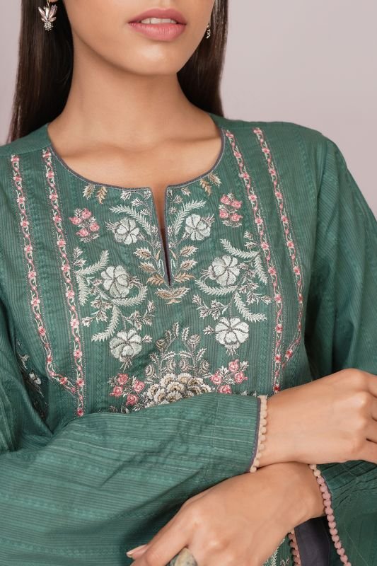 3 Pc Embroidered Self-Jacquard Suit
