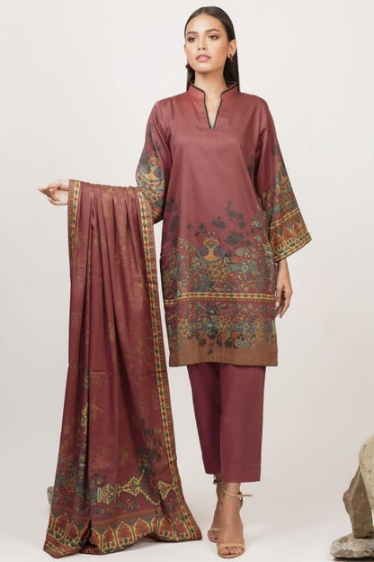 3 Pc Printed Cotton Satin Suit