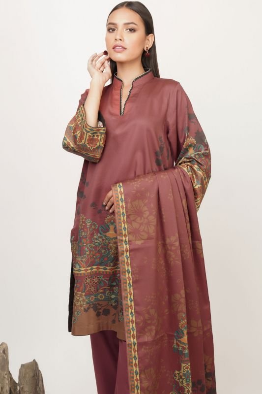 3 Pc Printed Cotton Satin Suit