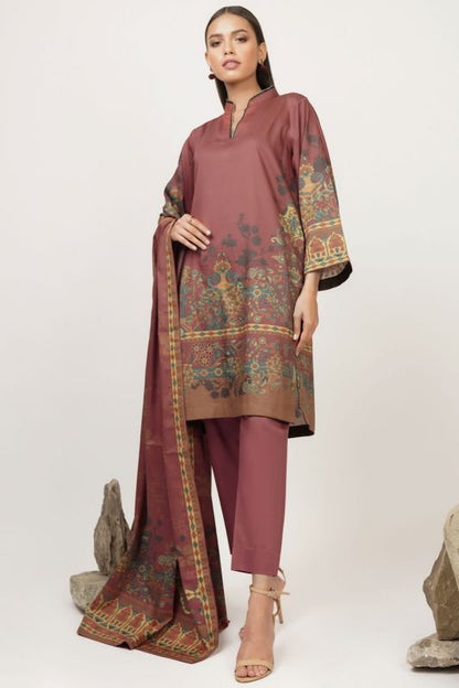 3 Pc Printed Cotton Satin Suit