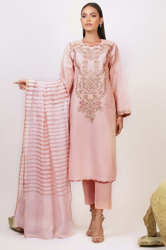 3 Pc Embroidered Dobby Suit