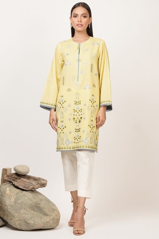 Dyed Embroidered Dobby Kurti