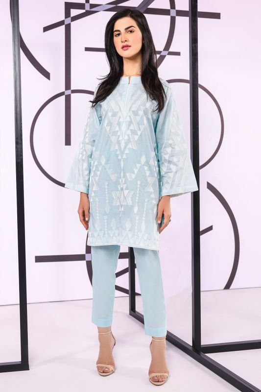 Dyed Embroidered Cambric Kurti