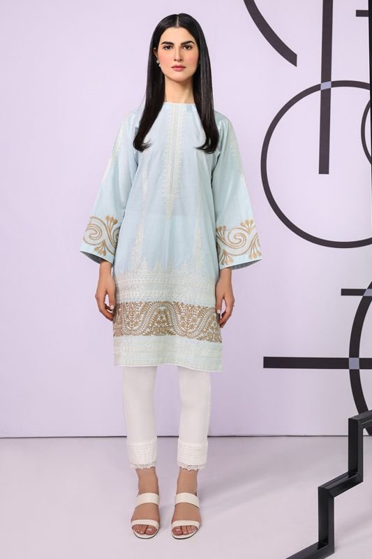 Dyed Embroidered Cambric Kurti