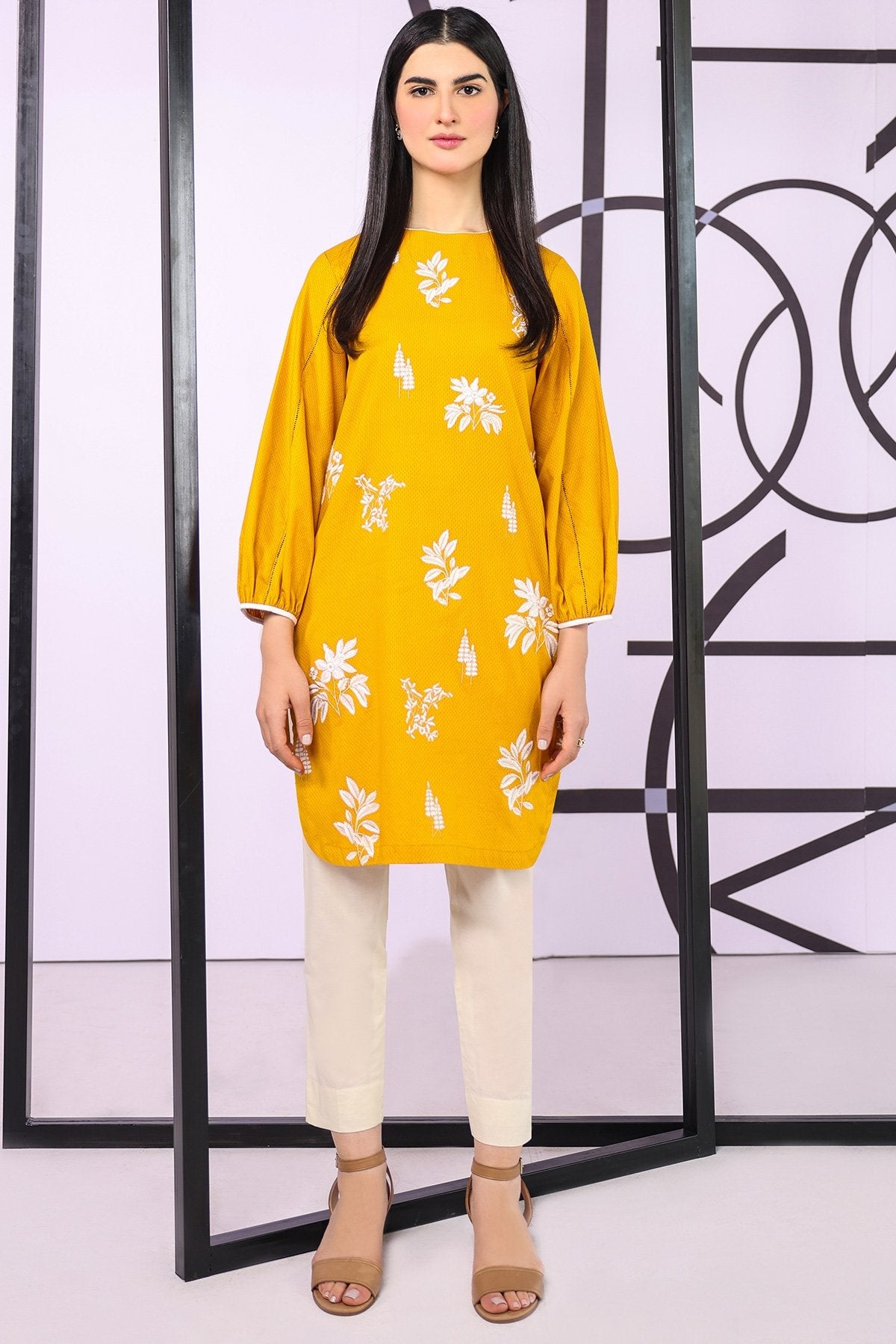 Dyed Embroidered Textured Kurti