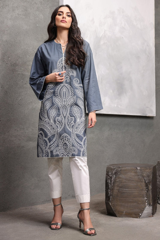 Dyed Embroidered Twill Kurti