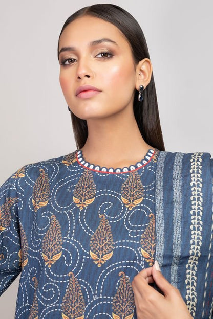 3 Pc Printed Cotton Satin Suit