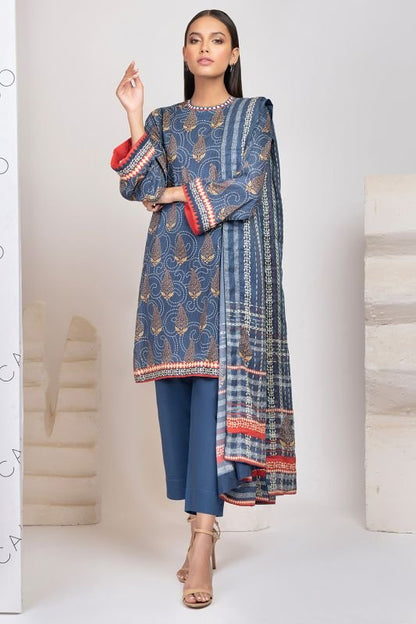 3 Pc Printed Cotton Satin Suit