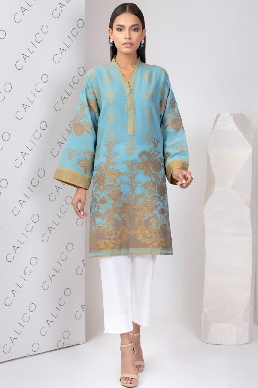 Dyed Embroidered Jacquard Kurti