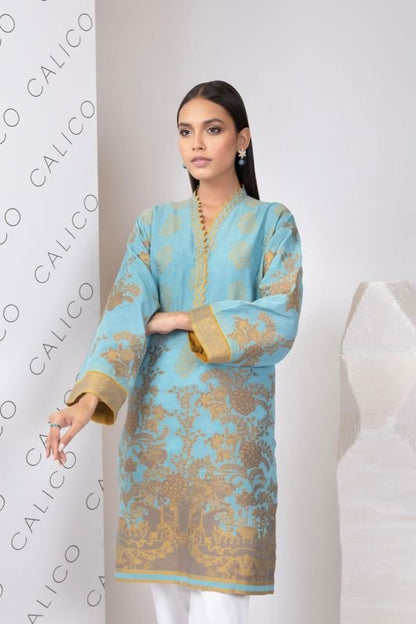 Dyed Embroidered Jacquard Kurti