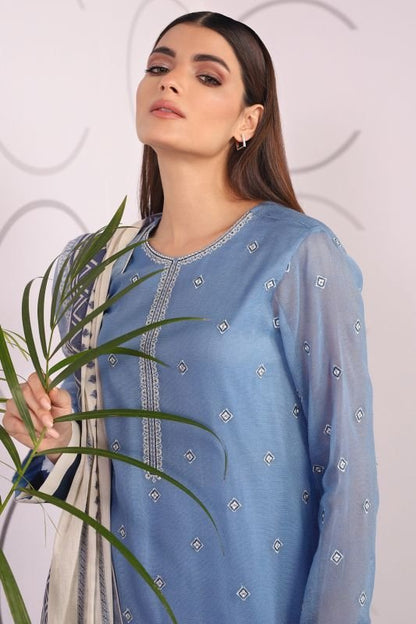 3 Pc Cotton Net Embroidered Suit