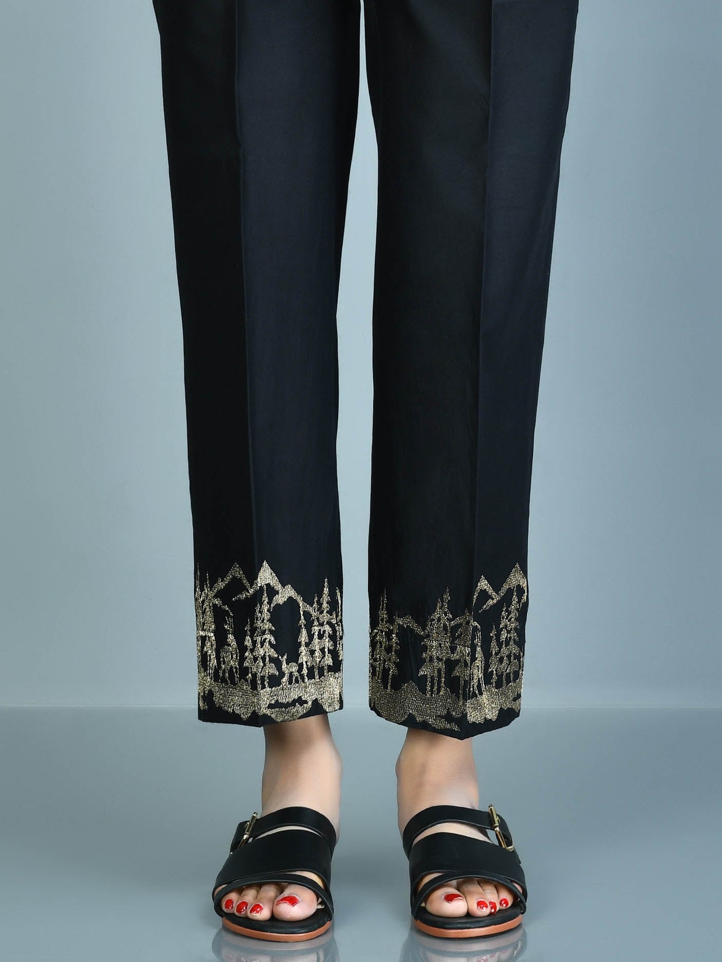 Embroidered Cambric Pants - Black