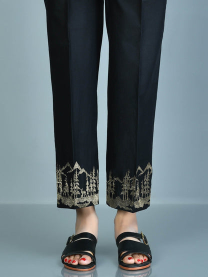 Embroidered Cambric Pants - Black