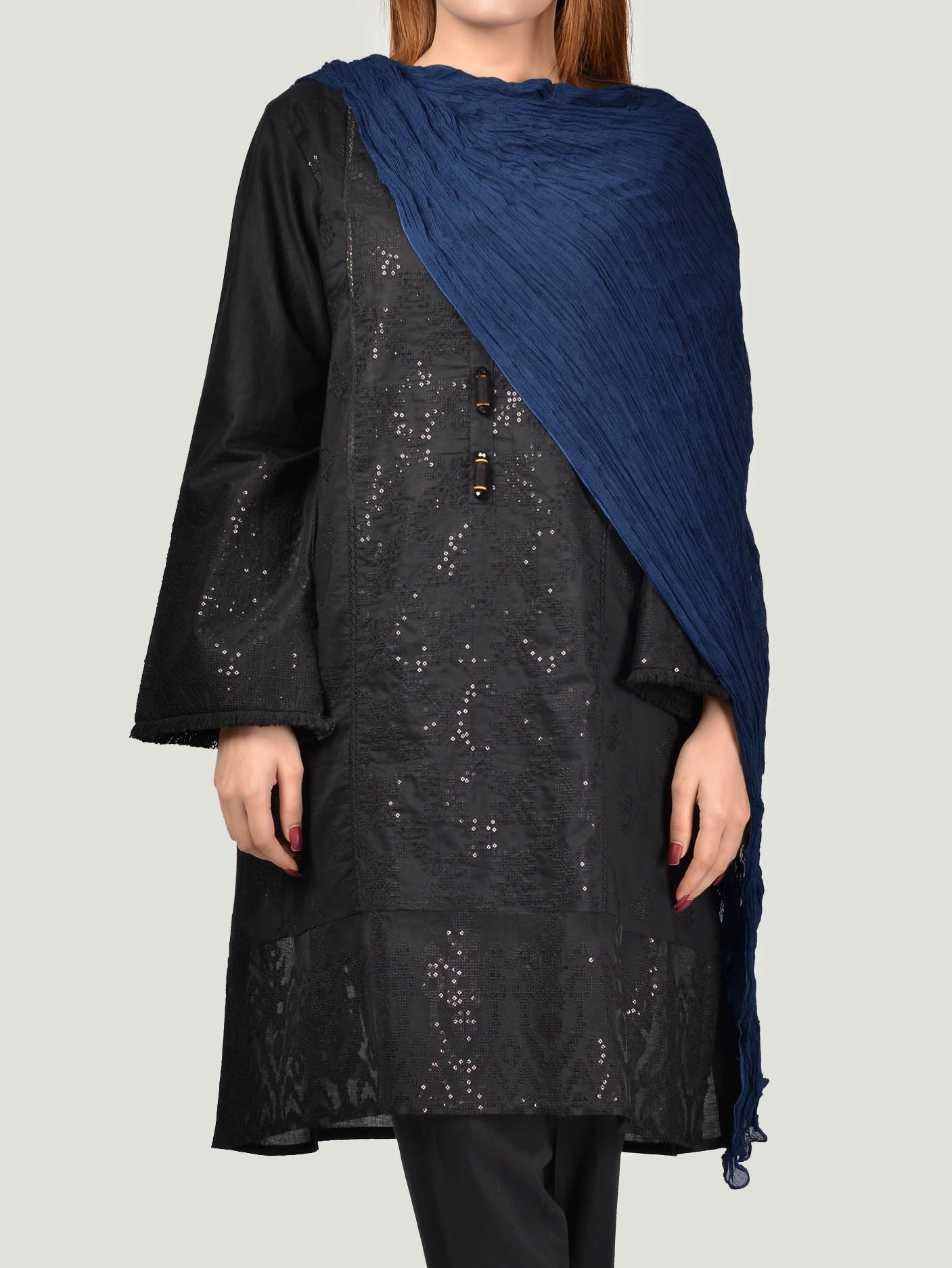 Limelight - Crushed Dupatta - Dark Blue