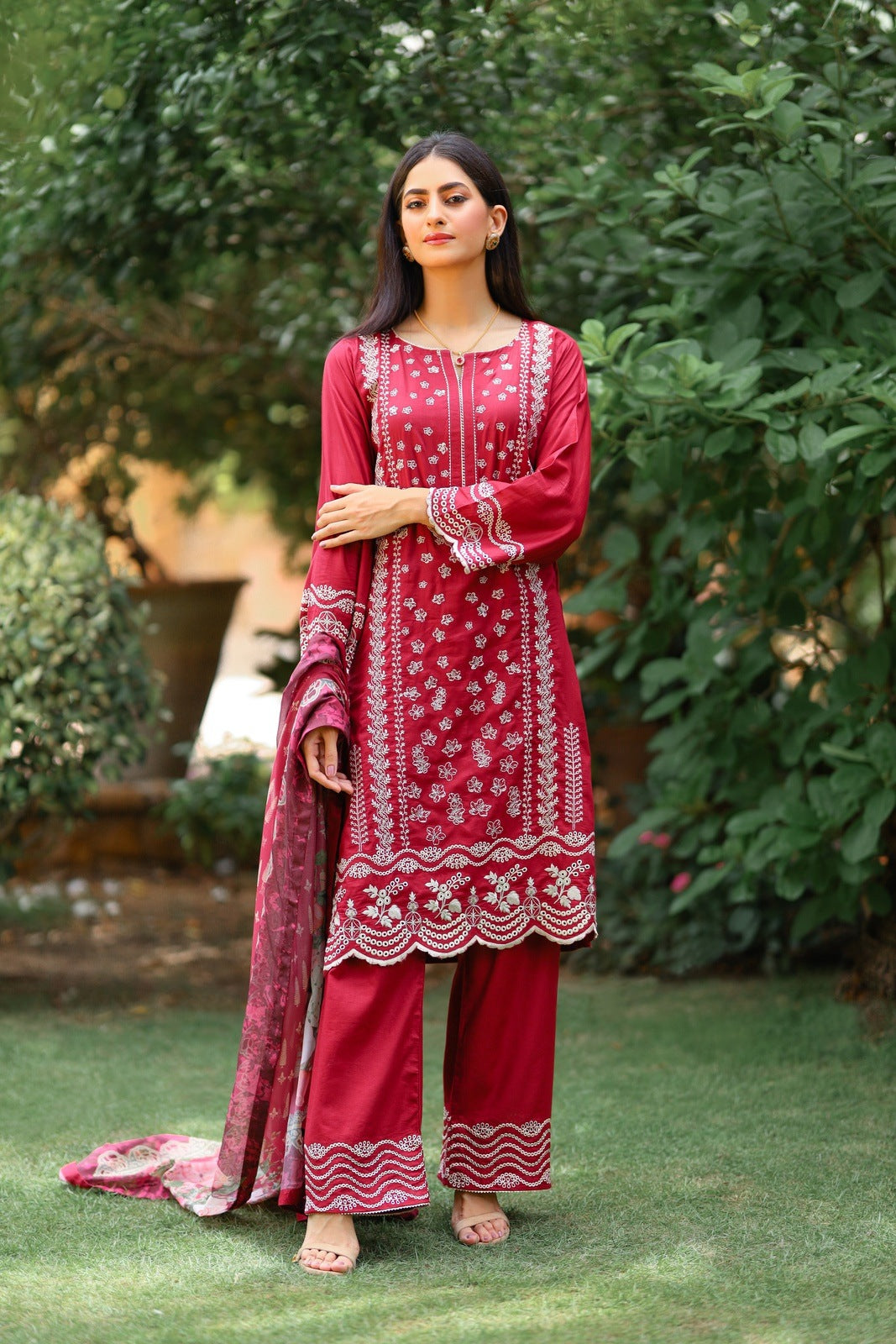 Bareeq Outfits - ZARGUL EMBROIDERED CHIKANKARI 3 PIECE STITCHED SUIT