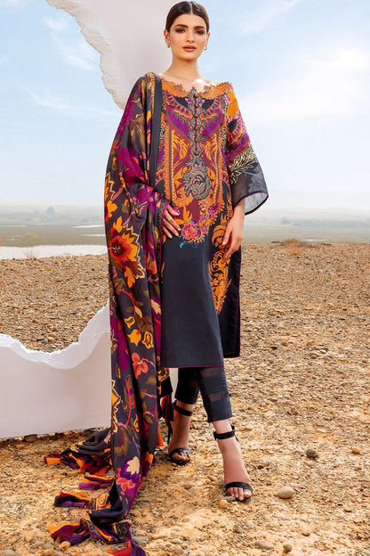 Alkaram - 3 Pc Embroidered Suit With Digital Silk Dupatta