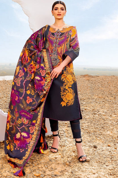 Alkaram - 3 Pc Embroidered Suit With Digital Silk Dupatta