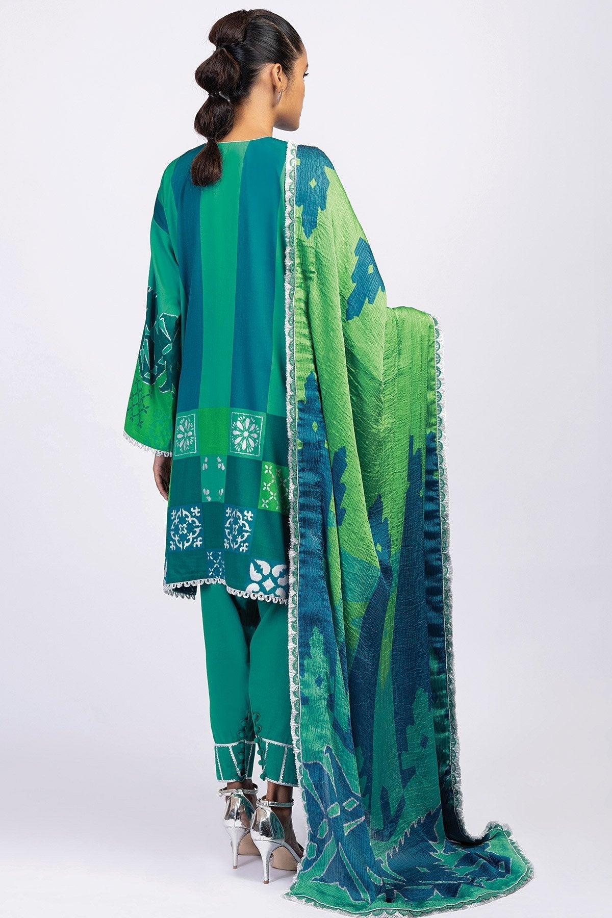 Alkaram - 3 Pc Embroidered Cotton Satin Suit With Silk Dupatta