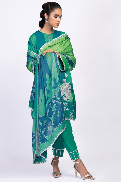 Alkaram - 3 Pc Embroidered Cotton Satin Suit With Silk Dupatta
