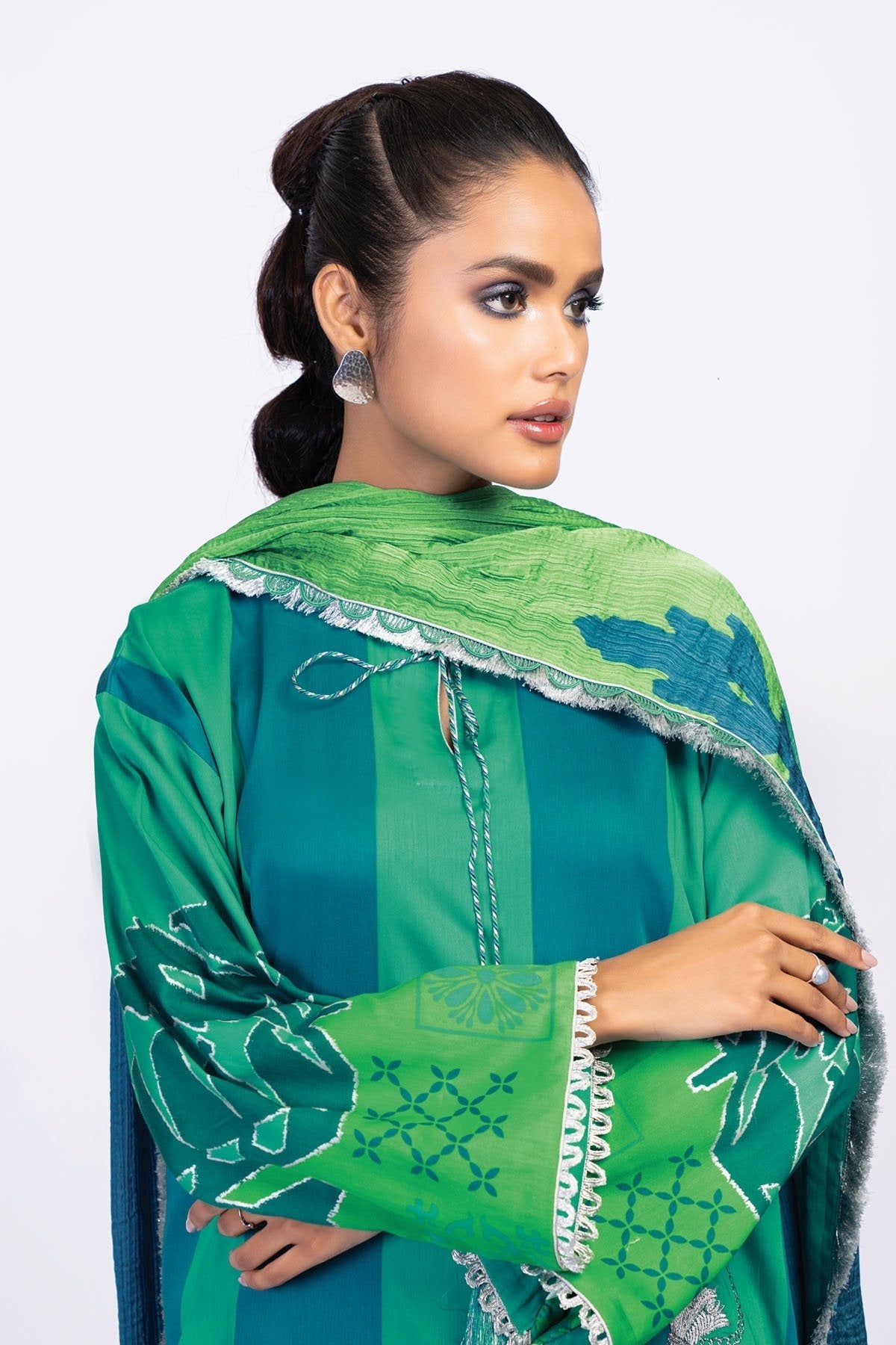 Alkaram - 3 Pc Embroidered Cotton Satin Suit With Silk Dupatta