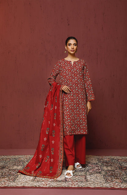 Orient - Stitched 3 Piece Printed Khaddar Shirt , Khaddar Pant and Khaddar Dupatta