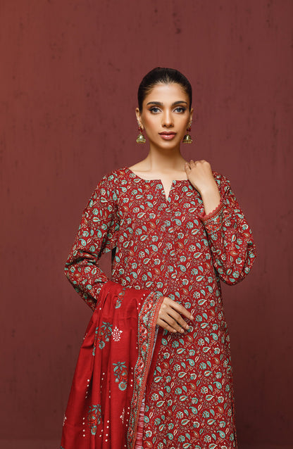 Orient - Unstitched 3 Piece Printed Khaddar Shirt , Khaddar Pant and Khaddar Dupatta