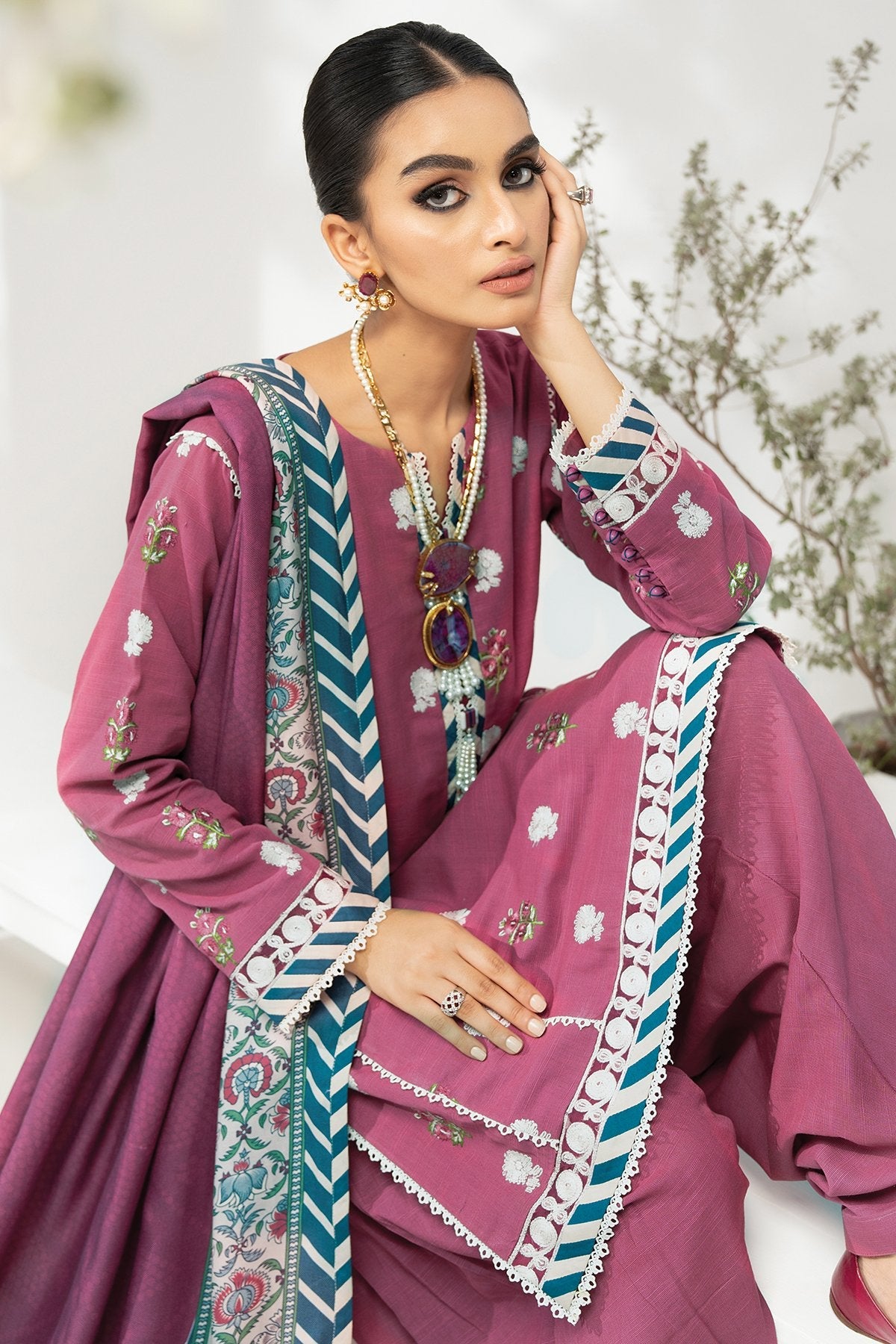 3 Pc Embroidered Khaddar Suit With Wool Shawl