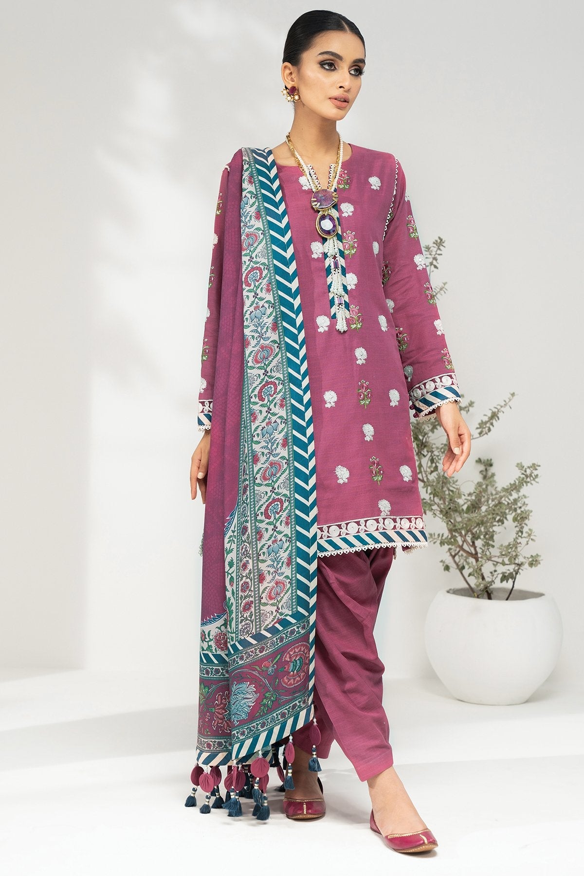 3 Pc Embroidered Khaddar Suit With Wool Shawl