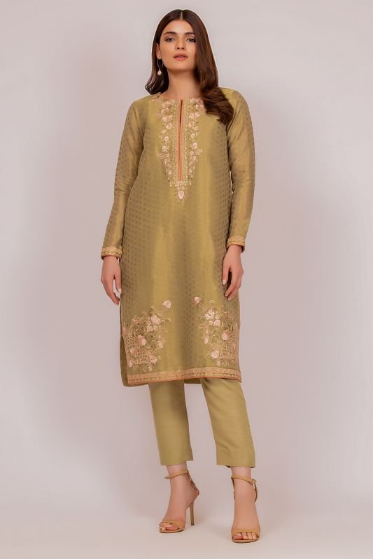 Embroidered Jacquard Zari Net Kurti