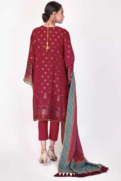 3 Pc Embroidered Jacquard Suit With Cotton Silk Dupatta