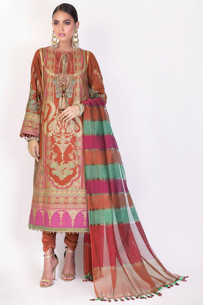 Alkaram - 3 Pc Embroidered Suit With Jacquard Dupatta