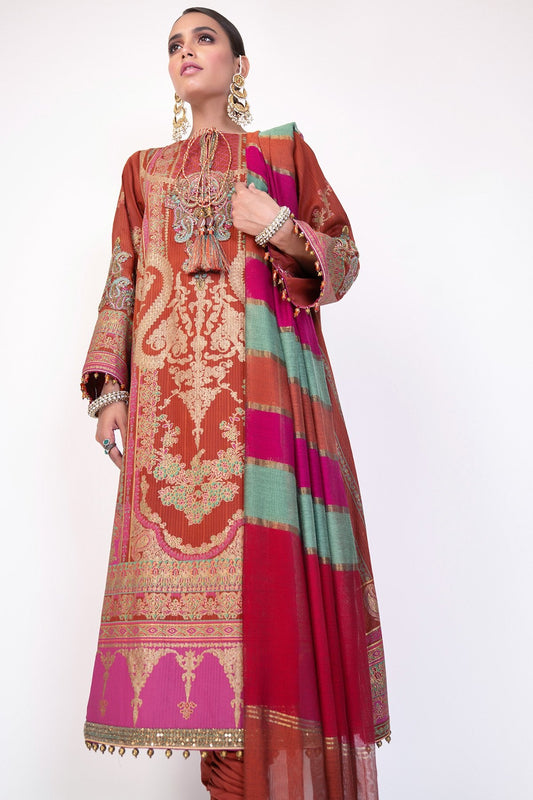 Alkaram - 3 Pc Embroidered Suit With Jacquard Dupatta