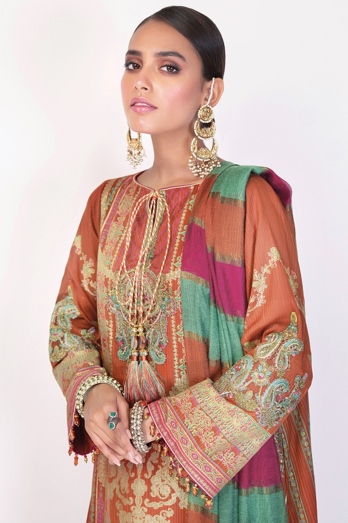 Alkaram - 3 Pc Embroidered Suit With Jacquard Dupatta