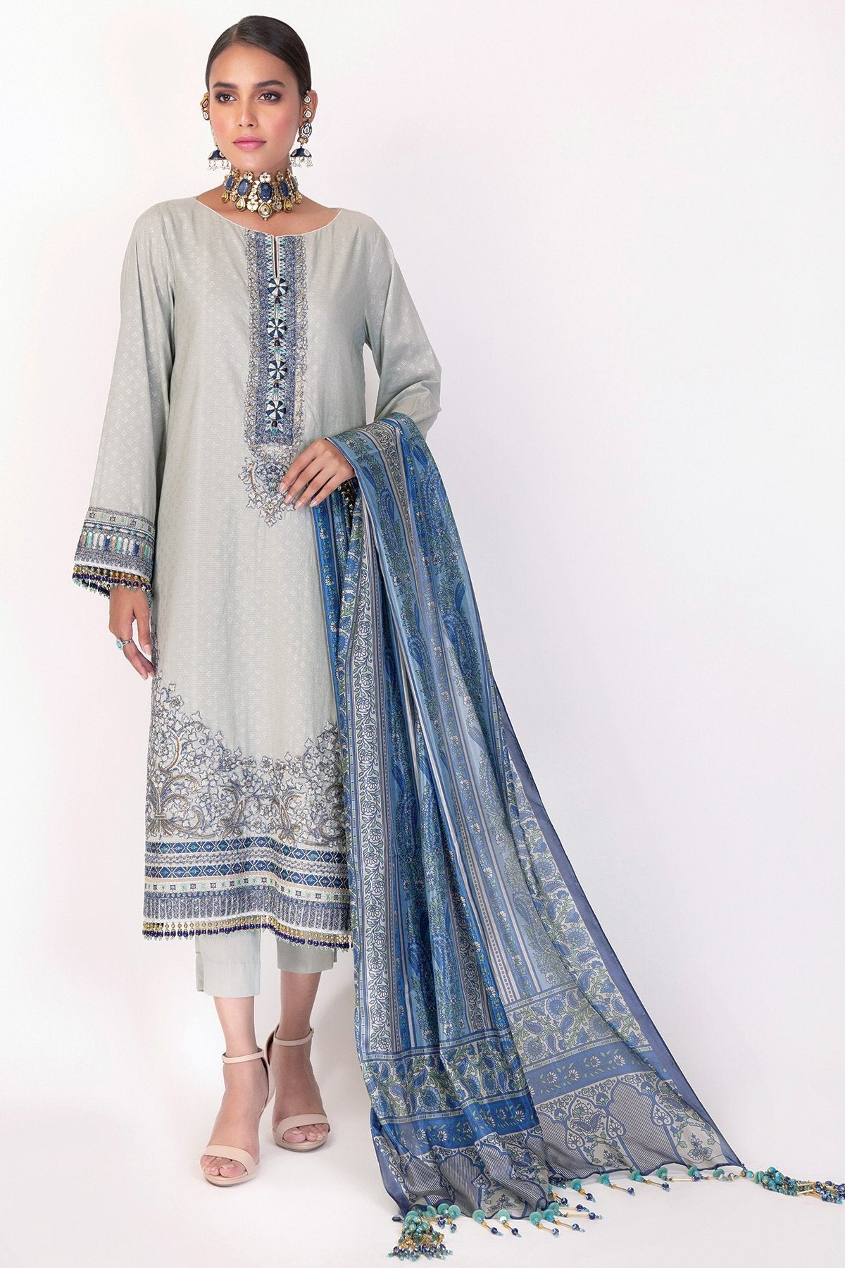 Alkaram - 3 Pc Embroidered Suit With Silk Dupatta