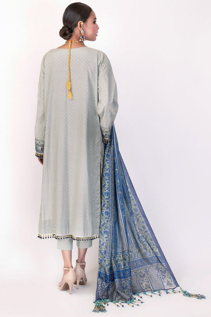 Alkaram - 3 Pc Embroidered Suit With Silk Dupatta