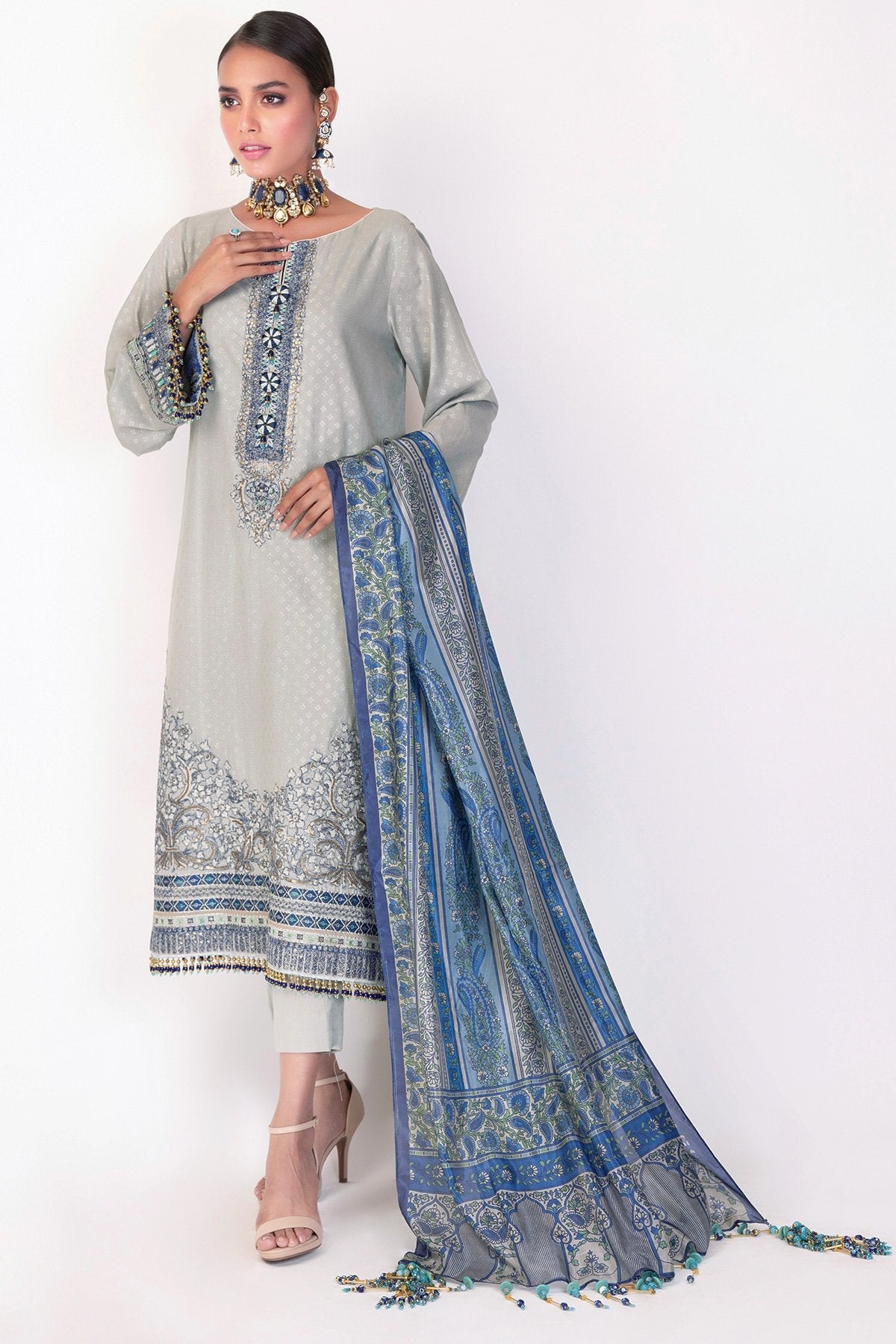 Alkaram - 3 Pc Embroidered Suit With Silk Dupatta