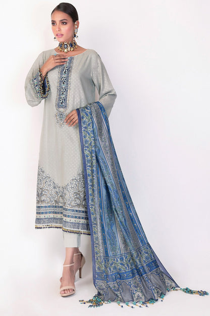 Alkaram - 3 Pc Embroidered Suit With Silk Dupatta
