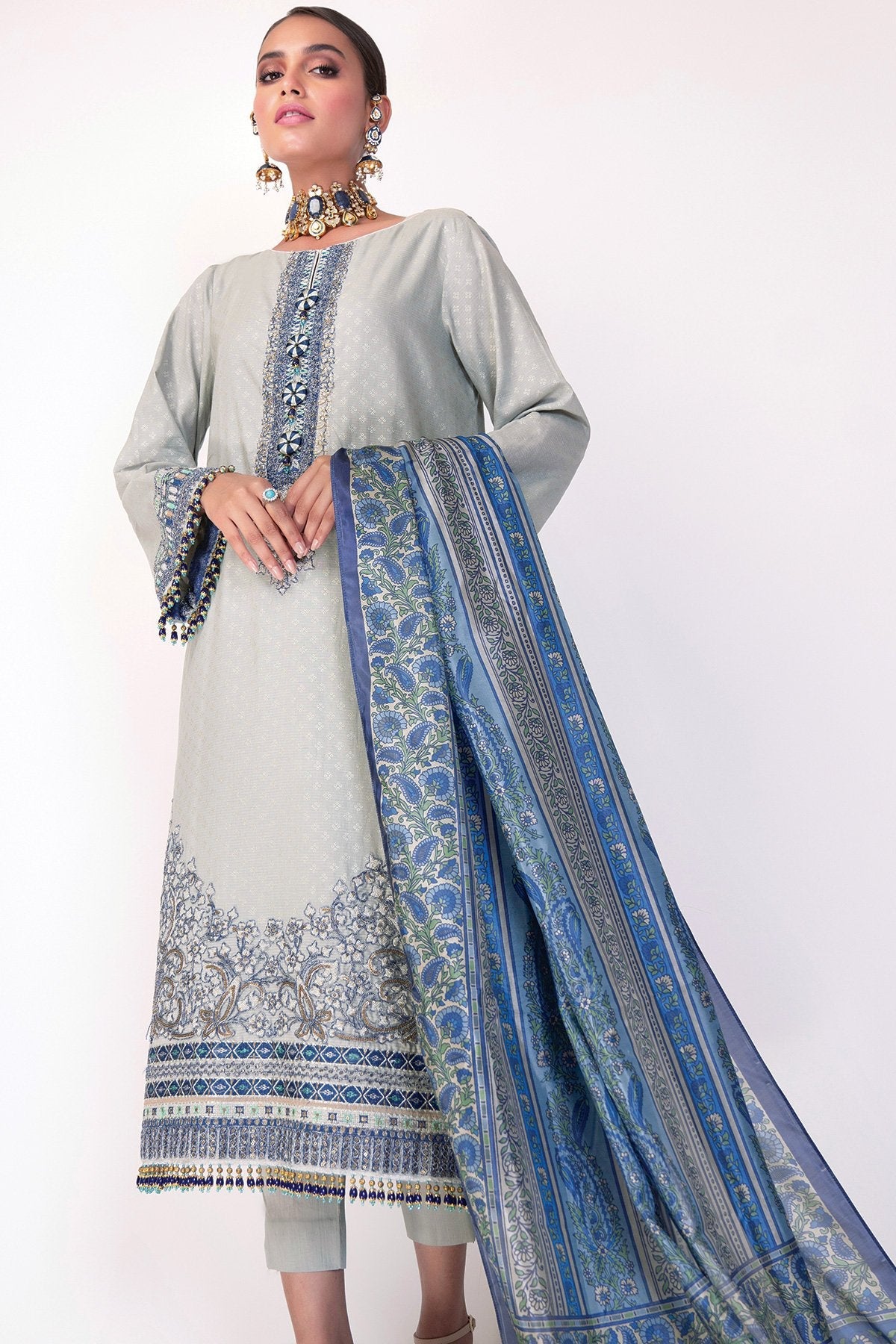 Alkaram - 3 Pc Embroidered Suit With Silk Dupatta