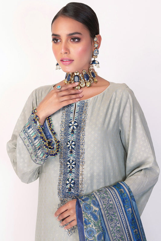 Alkaram - 3 Pc Embroidered Suit With Silk Dupatta