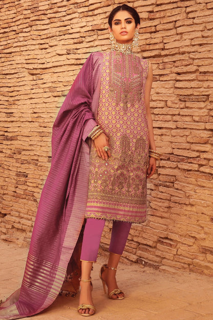 3 Pc Embroidered Suit With Jaqcuard Dupatta