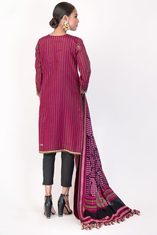 3 Pc Embroidered Suit With Cotton Silk Dupatta