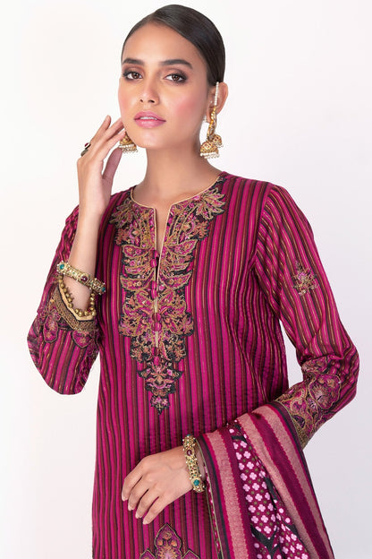 3 Pc Embroidered Suit With Cotton Silk Dupatta