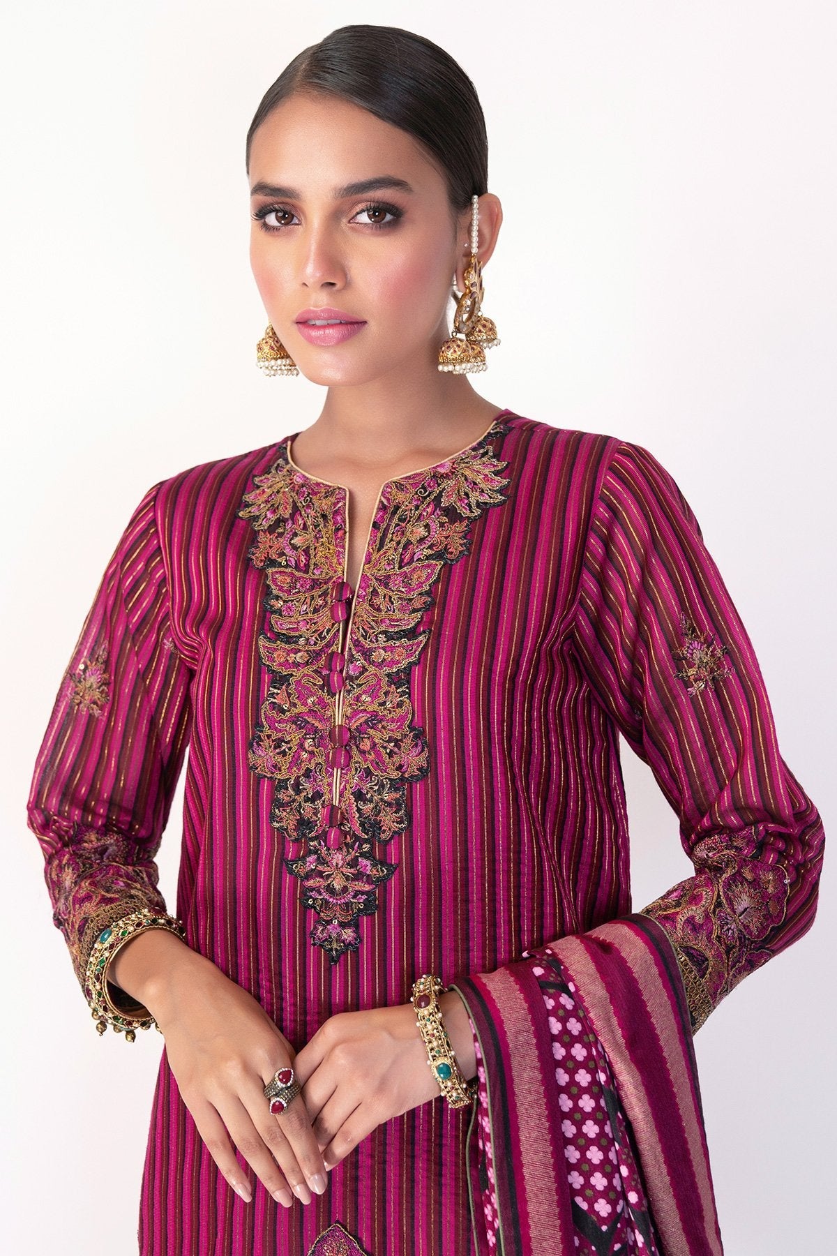 3 Pc Embroidered Suit With Cotton Silk Dupatta