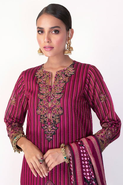 3 Pc Embroidered Suit With Cotton Silk Dupatta