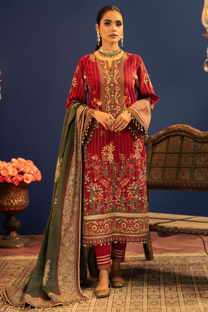 2 Pc Embroidered Doriya Suit With Cotton Silk Dupatta
