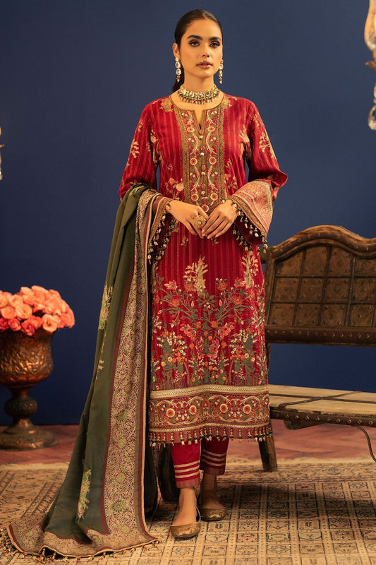 2 Pc Embroidered Doriya Suit With Cotton Silk Dupatta
