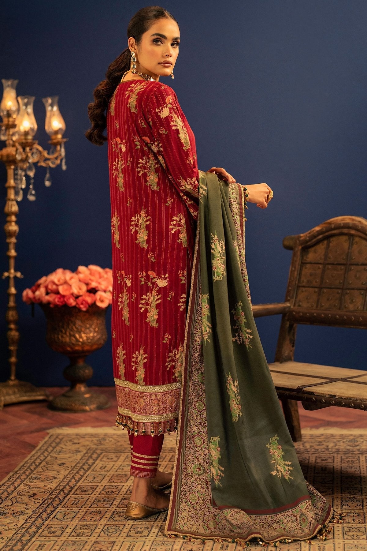 2 Pc Embroidered Doriya Suit With Cotton Silk Dupatta