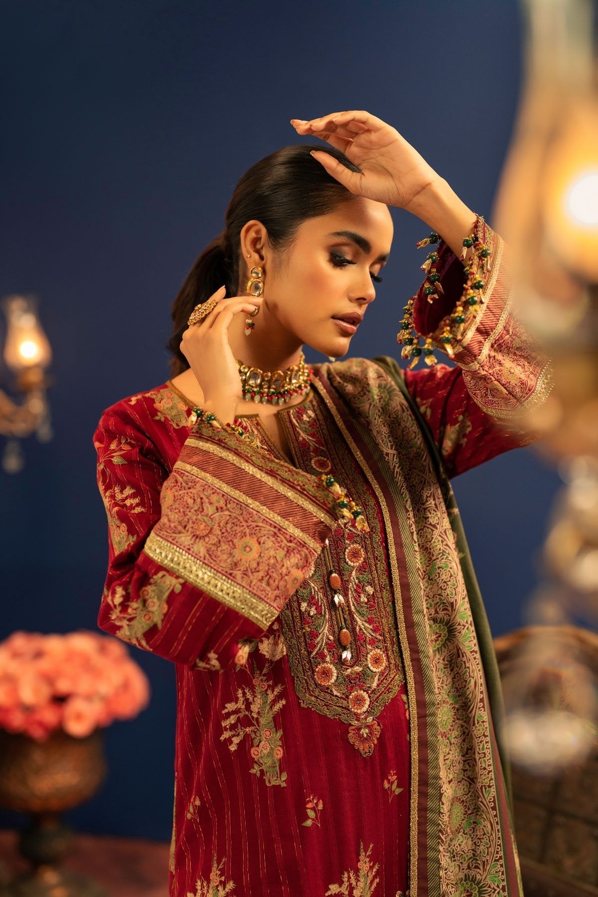 2 Pc Embroidered Doriya Suit With Cotton Silk Dupatta